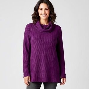 Habitat Stretch Tunic Shirt Women Large Purple Mock Neck Long Sleeves Lagenlook‎